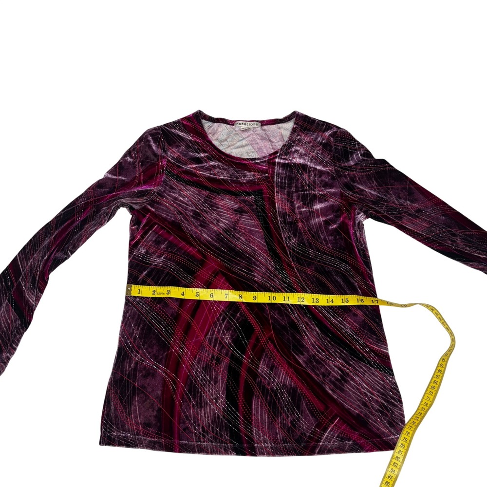 Who's goth Velvet Burnout Swirl Long Sleeve Top Womens Size S Purple Shimmer Y2K - Picture 3 of 4